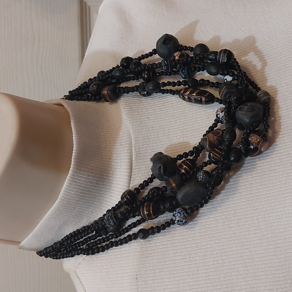 OOAK Unique Vintage Rare Multistrand Beaded Necklace w/ Ceramic Glass and Onyx - Picture 2 of 8
